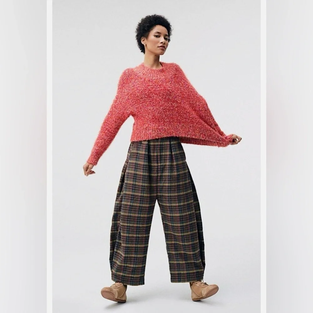 NWT Free People Stardust Pullover Sweater L Red Fuzzy Cropped Mock Neck Cozy Boh - Picture 1 of 11